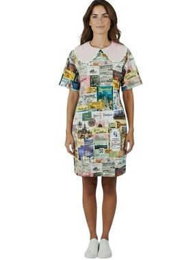 DISNEYLAND 100 Years Collage Retro Dress with Pink Collar